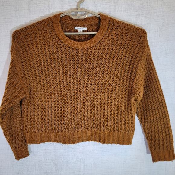 American Eagle Outfitters Sweaters - American Eagle Cropped Sweater Womens Medium Brown Pullover Long Slv Chunky Knit
